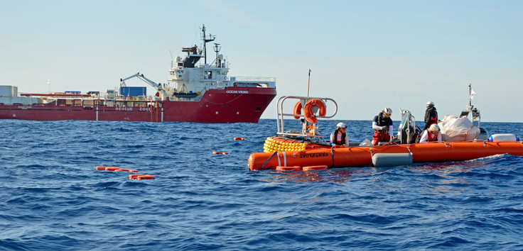 Eine Uebung der Seenotrettungsorganisation SOS Mediterranee. Foto: Philipp Saure/epd